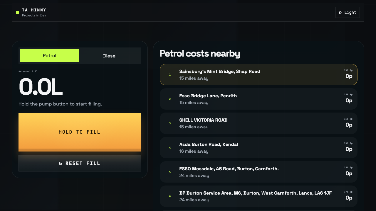 Live Petrol Stations interface preview
