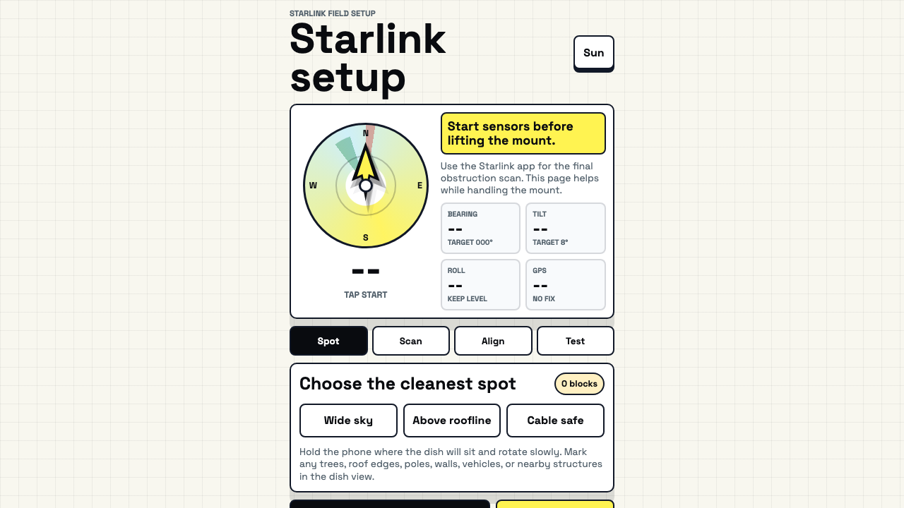 Starlink Setup interface preview